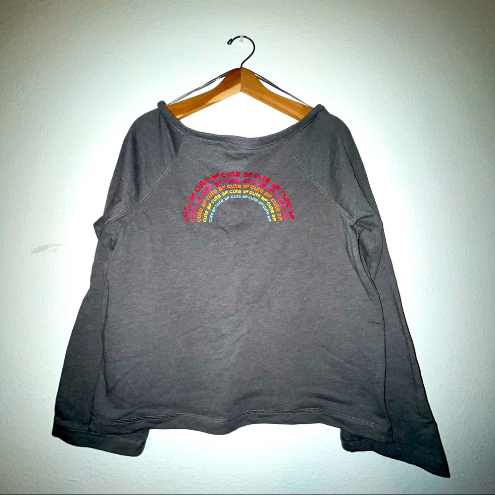 Fabletics Grey Long sleeve Sweatshirt Rainbow detail "Cute AF"